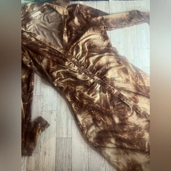 Dresses | Brown Marble Buttom Down Mesh Mini Dress | Poshmark